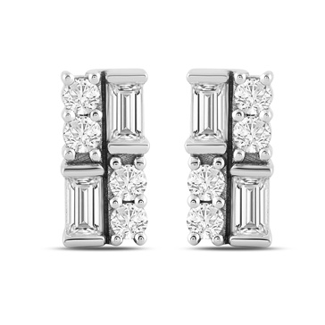 Amazon Essentials 10K White Gold 1/4 Cttw Round and Baguette Diamonds Stud Earrings