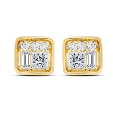 Amazon Essentials 10K Yellow Gold 1/4 Cttw Round, Princess and Baguette Diamonds Stud Earrings