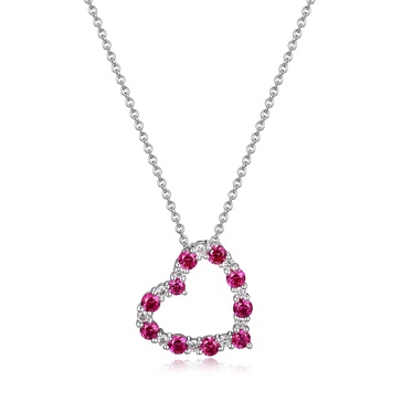 Amazon Essentials Created Gemstone and 1/6 CT TW Lab Grown Diamond Heart Pendant Necklace with Cable Chain in Platinum Over Sterling Silver, 18"+ 2" Extender (previously Amazon Collection)