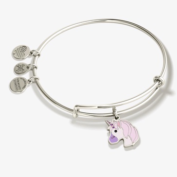 Alex and Ani Unicorn Emoji Expandable Wire Bangle Bracelet,Shiny Silver Finish,Multi-Color Charm