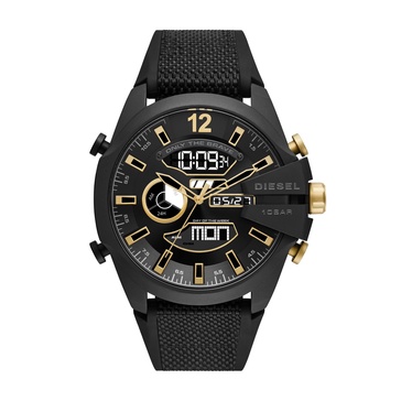 Diesel Mega Chief Stainless Steel and Nylon-Wrapped Silicone Analog-Digital Men's Watch, Color: Black (Model: DZ4552)