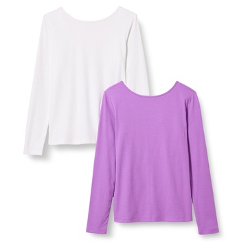 Amazon Essentials Women's Scoop Back Long Sleeve Slim-Fit Rib-Knit T-Shirt, Pack of 2