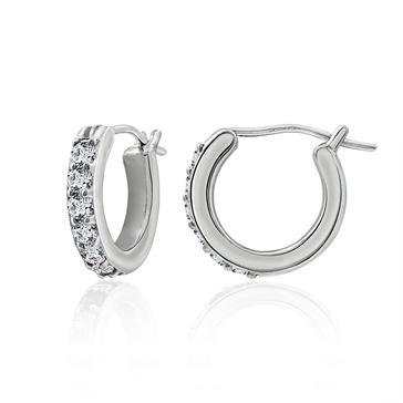 Amazon Essentials Platinum or Gold Plated Sterling Hoop Earrings set with Round Cut Infinite Elements Cubic Zirconia, (previously Amazon Collection)