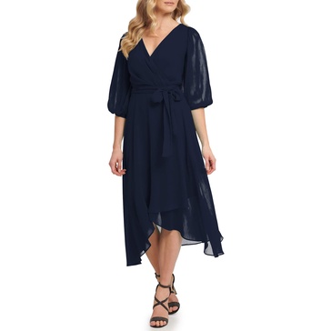 DKNY womens Chiffon Half Sleeve Fauz Wrap Dress