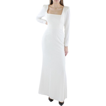 BCBGMAXAZRIA Women's Long Sleeve Square Neck Evening Gown with Open Back Keyhole