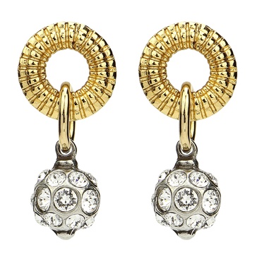24k Gold Plated, Swarovski Crystal Made in New York Two Tone Art Deco Vintage Jewelry Women Fashion Statement Piercing Earrings Dangle Fashion Hoops Designer