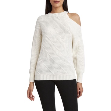 BCBGMAXAZRIA Women's Relaxed Long Sleeve Sweater with One Cold Shoulder