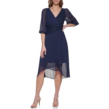 DKNY womens Chiffon Sleeve Sheath Dress With Keyhole