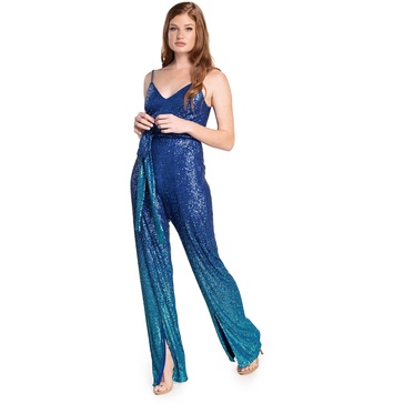 Dress the Population Women's Womens Stevie V-Neck Sequin Jumpsuit, Electric Blue Multi, Medium