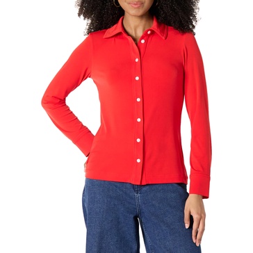 Amazon Essentials Women's Regular-Fit Matte Jersey Button-Down Shirt