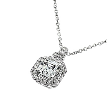 Amazon Essentials Platinum Plated Sterling Silver Pendant Necklace set with Asscher Cut Infinite Elements Cubic Zirconia, (previously Amazon Collection)