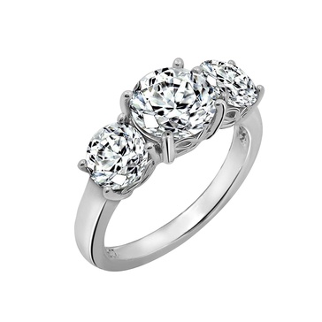 Amazon Essentials Platinum-Plated Sterling Silver Round 3-Stone Ring made with Infinite Elements Cubic Zirconia (4 cttw), Size 7, (previously Amazon Collection)