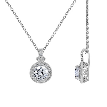 Amazon Essentials Platinum-Plated Sterling Silver Infinite Elements Zirconia Round-Cut Antique Pendant Necklace , (previously Amazon Collection)