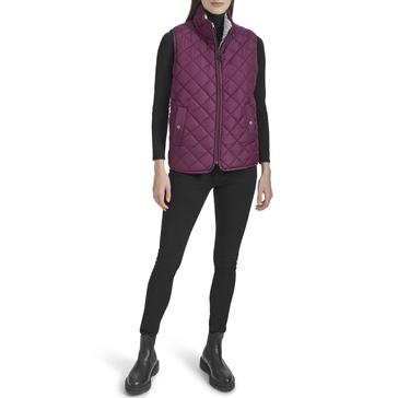 Andrew Marc Women's Zip Front Quilted Faux Sherpa Vest