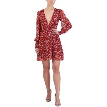 BCBGeneration Women's Relaxed Fit and Flare Mini Dress Long Sleeve Smocked Wrists