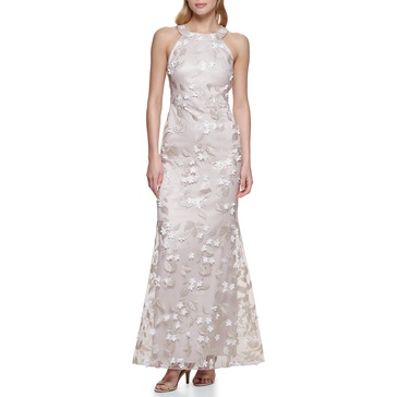 Eliza J Women's Sleeveless Halter Neck 3D Flower Gown Dress