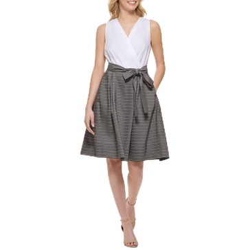 Tommy Hilfiger Women's Sleeveless V-Neck Tie Belt Skirted Mini Dress