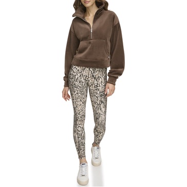 DKNY womens Performance Long Sleeve Tech Velour Rib Half Zip