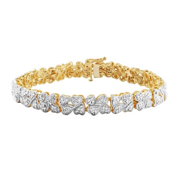 Amazon Essentials 18k Yellow Gold Plated Sterling Silver Genuine Diamond Hearts Bracelet for Women, 7.25" (1/10 cttw, I-J Color, I2-I3 Clarity) - Hypoallergenic Nickel-Free Women's Jewelry