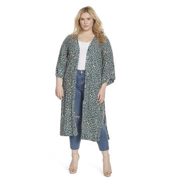 Jessica Simpson Women's Blakely 3/4 Sleeve Open Front Wispy Kimono Slits Plus Size, Wild Side-DEEP Teal