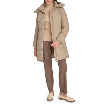 Calvin Klein Women's Hooded Zip Front Puffer Long Sleeve Coat