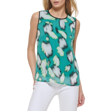DKNY Women's Sleeveless Zip-Closure Crew Neck Top