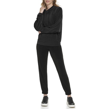 Andrew Marc Women's Long Sleeve Fashion Hoodie, Black Chenille