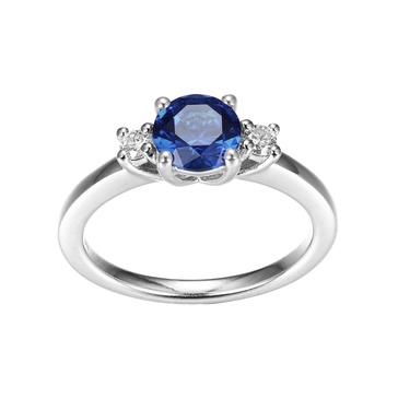 Amazon Essentials Created Gemstone and 1/8th CT TW Lab Grown Diamond 3-Stone Ring in Platinum Over Sterling Silver, (previously Amazon Collection)