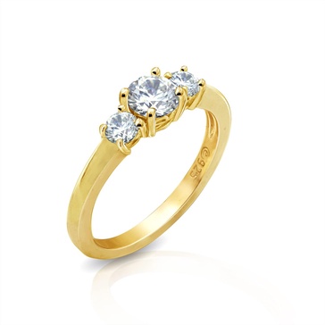 Amazon Essentials Platinum or Gold Plated Sterling Silver Round 3-Stone Ring made with Infinite Elements Cubic Zirconia (previously Amazon Collection)