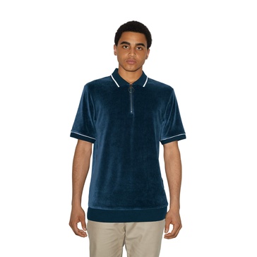 American Apparel Men's Stretch Velour Short Sleeve Zip Up Polo