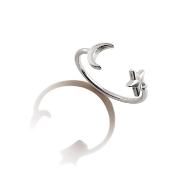 Alex and Ani Path of Symbols Adjustable Ring for Women, Moon and Star, Sterling Silver, Fits Ring Sizes 6 to 9