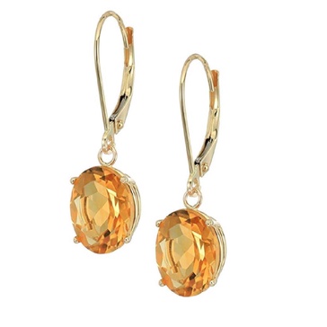 Amazon Essentials 14K White Gold or Yellow Gold Oval Gemstone Dangle Leverback Earrings (previously Amazon Collection)