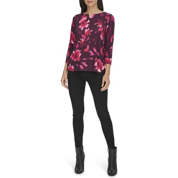 Calvin Klein Women's Printed Hardware 3/4 Sleeve Top