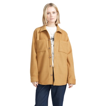 Volcom Women's Stone Bonded Sherpa Shacket Button Jacket, Vintage Brown
