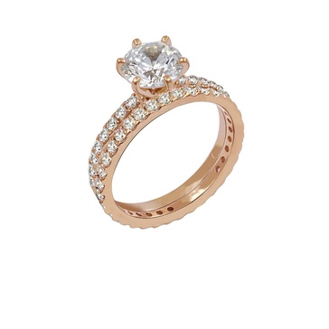 Amazon Essentials Platinum or Gold Plated Sterling Silver Wedding Set Rings set with Round Cut Infinite Elements Cubic Zirconia (previously Amazon Collection)