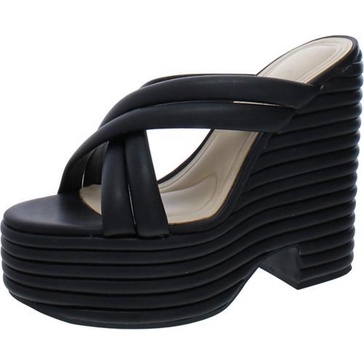 Jessica Simpson Womens Citlali Faux Leather Slip-On Wedge Sandals