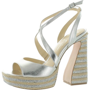 Jessica Simpson Womens Dosia Embellished Faux Leather Platform Sandals