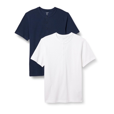Amazon Essentials Men's Slim-Fit Short-Sleeve Pique Henley Shirt, Pack of 2