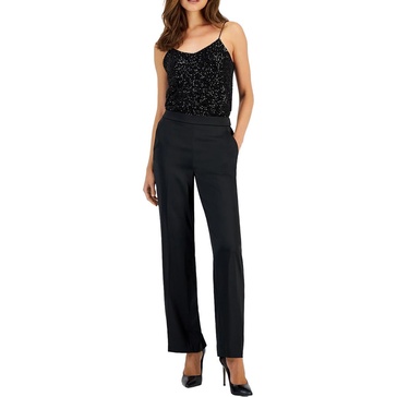 Anne Klein Womens Pocket Satin Wide Leg Pants