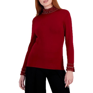 Anne Klein Womens Embellished Pullover Top