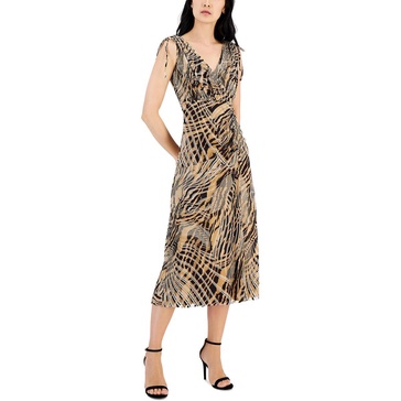 Anne Klein Womens Burnout Mesh Fit & Flare Dress