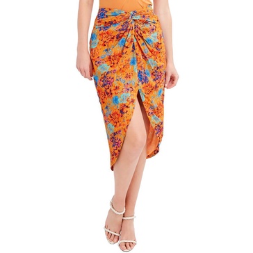 BCBGMAXAZRIA Women's Fitted Bodycon Asymmetrical High Low Hem Midi Skirt