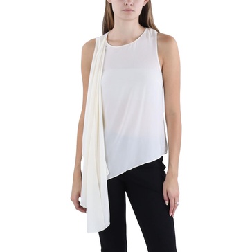 BCBGMAXAZRIA Women's Crew Neck Sleeveless Cascade Woven Top