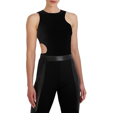 BCBGMAXAZRIA womens Fitted Sleeveless Bodysuit Crew Neck Side Cut Outs Snap Closure One Piece