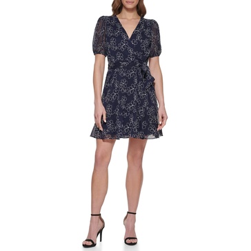 DKNY Womens Chiffon Metallic Wrap Dress