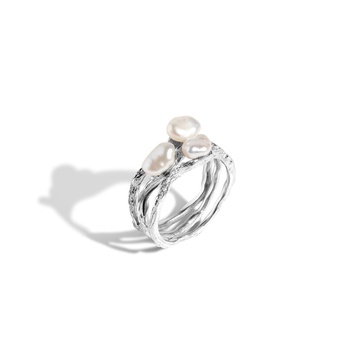 AURATE X KERRY: Venus Organic Pearl Tri Gold Ring