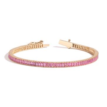 Lab Grown Pink Sapphire Baguette Tennis Bracelet