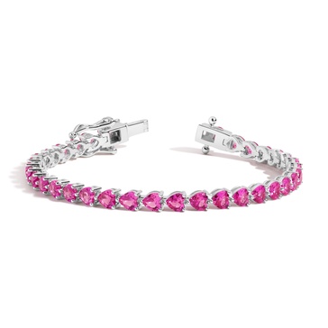 Lab Grown Pink Sapphire Heart Tennis Bracelet
