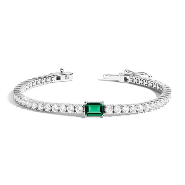 Lab Grown White Sapphire Tennis Bracelet with Emerald