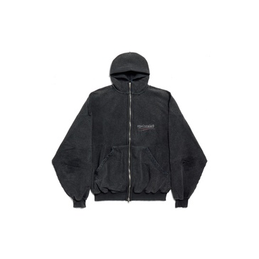Political Campaign Inside-out Zip-up Hoodie Large Fit in Faded Black